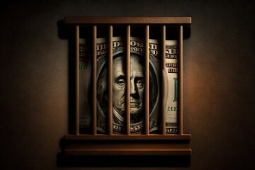 an illustration of a dollar bill symbol locked behind bars. 