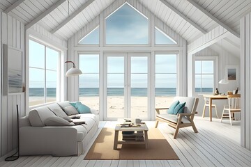 modern living room, An light wooden summer beach house