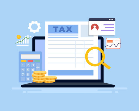 Online Tax payment, Filling tax form, Aduit report, Accounting and Financial Management Concept