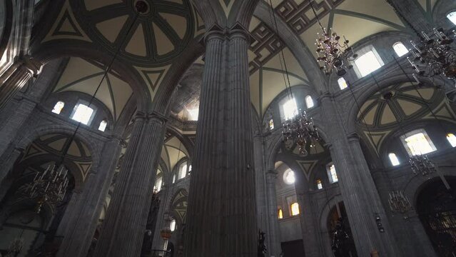Beautiful interior of a Metropolitan Cathedral in downtown Mexico City. Steadicam footage.
