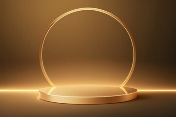 Empty golden circle podium or pedestal for product photography. Generative AI