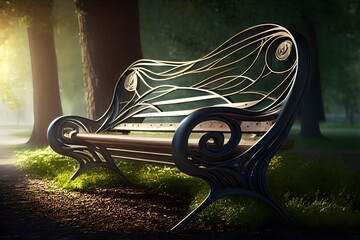 outdoor bench in the park, generative ai