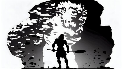 David and Goliath in the middle of battle on a white background, generative ai