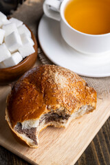 slices of bread with chocolate butter on the table