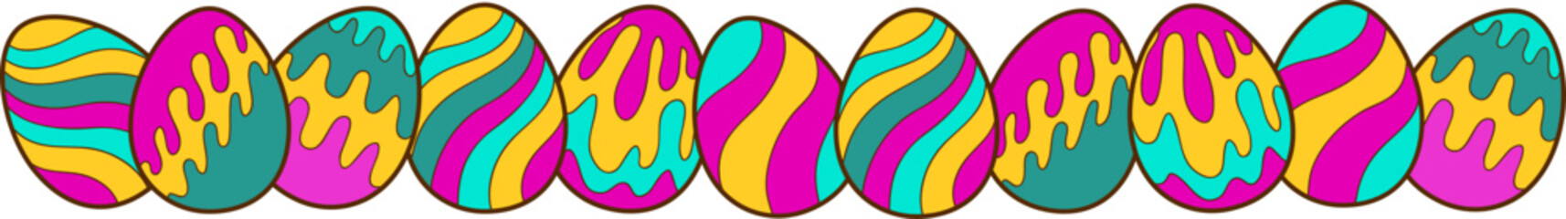 Colorful hand drawn Easter eggs lines border