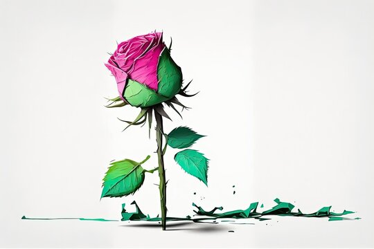 A single pink rose against a white backdrop. A clipping path has been added to the photo. Generative AI