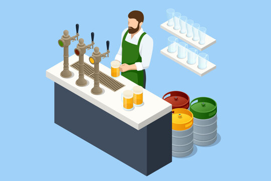 isometric bartender pouring beer at bar clip art preview
