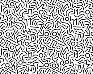 Abstract black and white drawing of geometric shapes hand-drawn,seamless drawing.