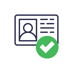 Id approved thin line icon. Id card with check mark. Authentication, membership. Modern vector illustration.