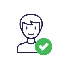 Employee is approved for job. Successful interview. Man with check mark. Modern vector illustration.