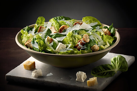 A Caesar Salad with Grilled Chicken, Croutons and Parmesan Cheese