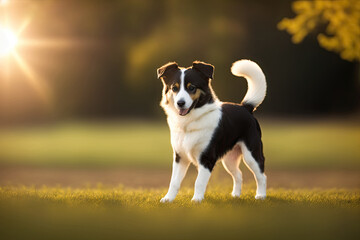 Naklejka na ściany i meble Attentive border collie dog in the park, generative ai. Cute border collie puppy