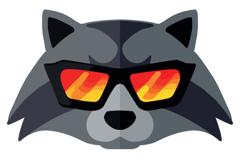 Flat icon raccoon head in sunglasses isolated on white background. Flat logo. Vector illustration.