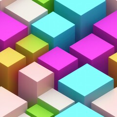 Abstract 3D isometric cube pattern background with a pastel color palette, generative ai