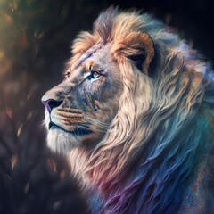 A male lion in iridescent colors