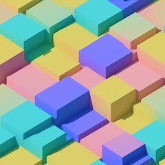 Abstract 3D isometric cube pattern background with a pastel color palette, generative ai