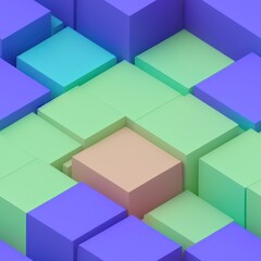 Abstract 3D isometric cube pattern background with a pastel color palette, generative ai
