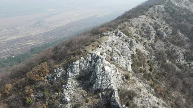 Aerial view of Anathema hill at Rhodopes Mountain near town of  Asenovgrad, Plovdiv Region, Bulgaria