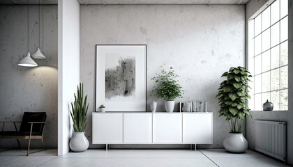 Obraz na płótnie Canvas Living room with cabinet, modern room, concrete wall background