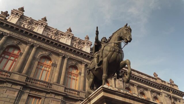 Beautiful architecture in downtown Mexico City at sunset. Slow motion steadicam footage.