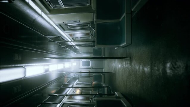 vertical empty metal subway train in urban Chicago