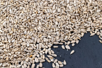 Sunflower seeds peeled from the black shell