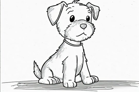 A dog cartoon to color in an outline form. Such a cute puppy just sitting there. Cartoon animal picture book for kids. Generative AI