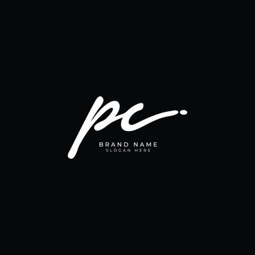 P, C, PC Initial letter handwriting and signature vector logo