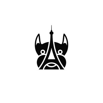 French bulldog combination with the Eiffel tower. Logo design.