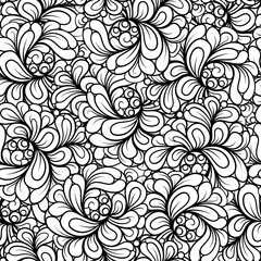 Black and white abstract vector floral seamless pattern