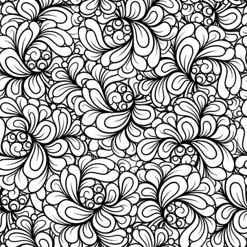 Black and white abstract vector floral seamless pattern