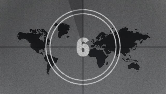 Classic Old Film Movie Countdown 10 to 0 and Background on the world map, countdown animation.
