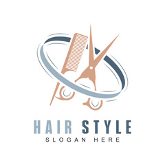 Barbershop logo design template place. Scissors and comb sign for lifestyle. Vector illustration