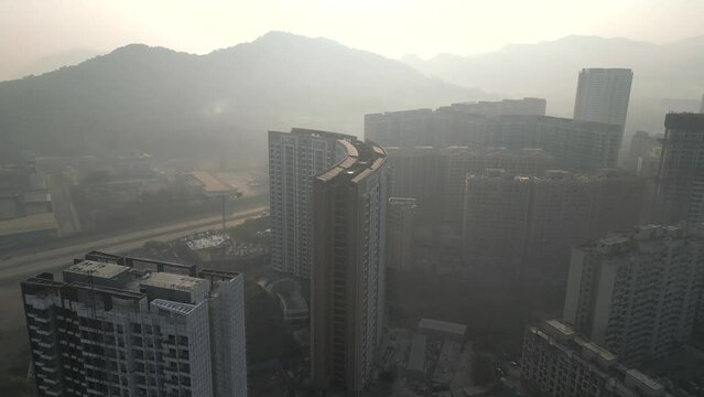 Kashimira Mira road thane city top moving bird eye view in early morning mumbai morning mist fog winter sun rays