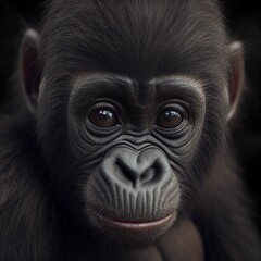 Close up portrait of a baby gorilla, generative ai