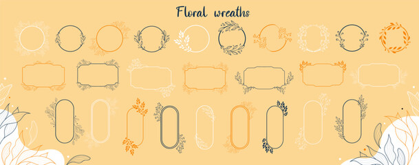 Flourish laurel wreaths for your designs. Logo templates. Set of hand-drawn botanical wreaths. Perfect for wedding invitations and organic eco brands.