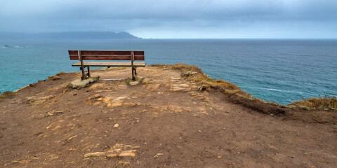 Fototapeta na wymiar The best Bench in the World, Loiba Viewpoint, Cliffs of Loiba, Ortigueira, La Coruña, Galicia, Spain, Europe