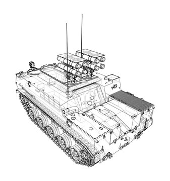 wireframe military vehicle with missiles clip art preview