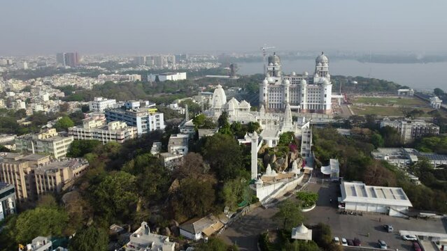 birla mandir in hyderabad areal drone shot