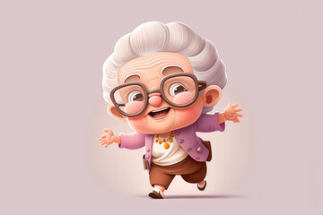 An old lady with glasses poses joyfully in a portrait against a pink background. Generative AI - 576639985