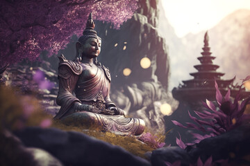 Meditation: Meditating Buddha statue in a calm atmosphere | Generative AI Production