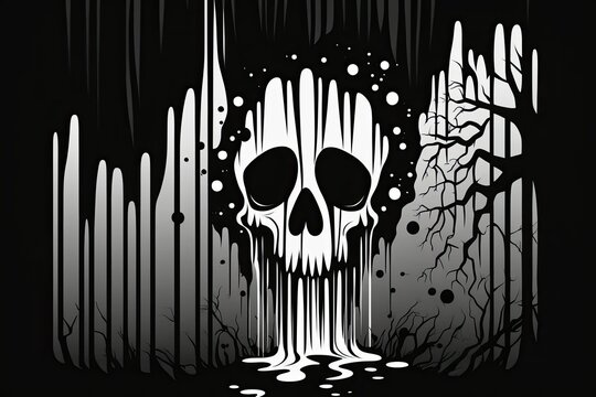 Black and white horror skull, black and white background for Halloween or movie poster design. Generative AI