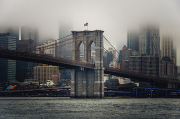 Brooklyn Bridge on a rainy day.
