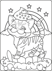 Cute cat outline coloring page for kids animal coloring book cartoon vector illustration isolated on white doddle background