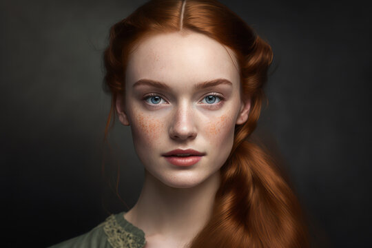 Beauty fashion portrait of beautiful redhead woman. Generative AI