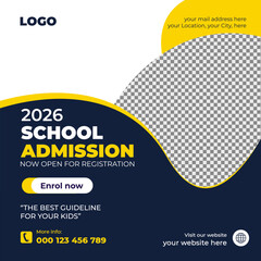 School Admission Social Media Post Design | Back To School With Discount Offer Social Media Post Template	