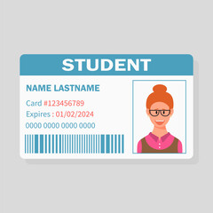Student id card. University, school, college identity card with photo. Vector illustration.
