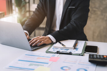 Businessman hand Project manager working and update tasks and Gantt chart scheduling virtual...