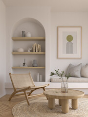 Fototapeta na wymiar Japandi style conceptual interior room 3d illustration