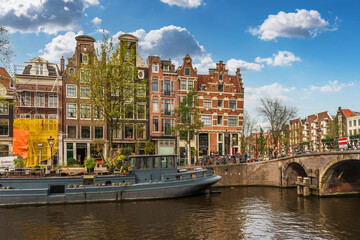 Houses and canal in Amsterdam in Holland in the Netherlands